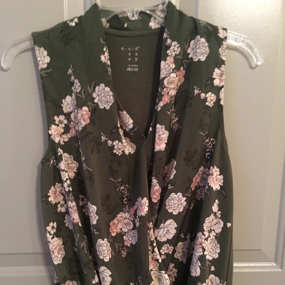 A new day Olive Green Wrap Sleeveless Blouse